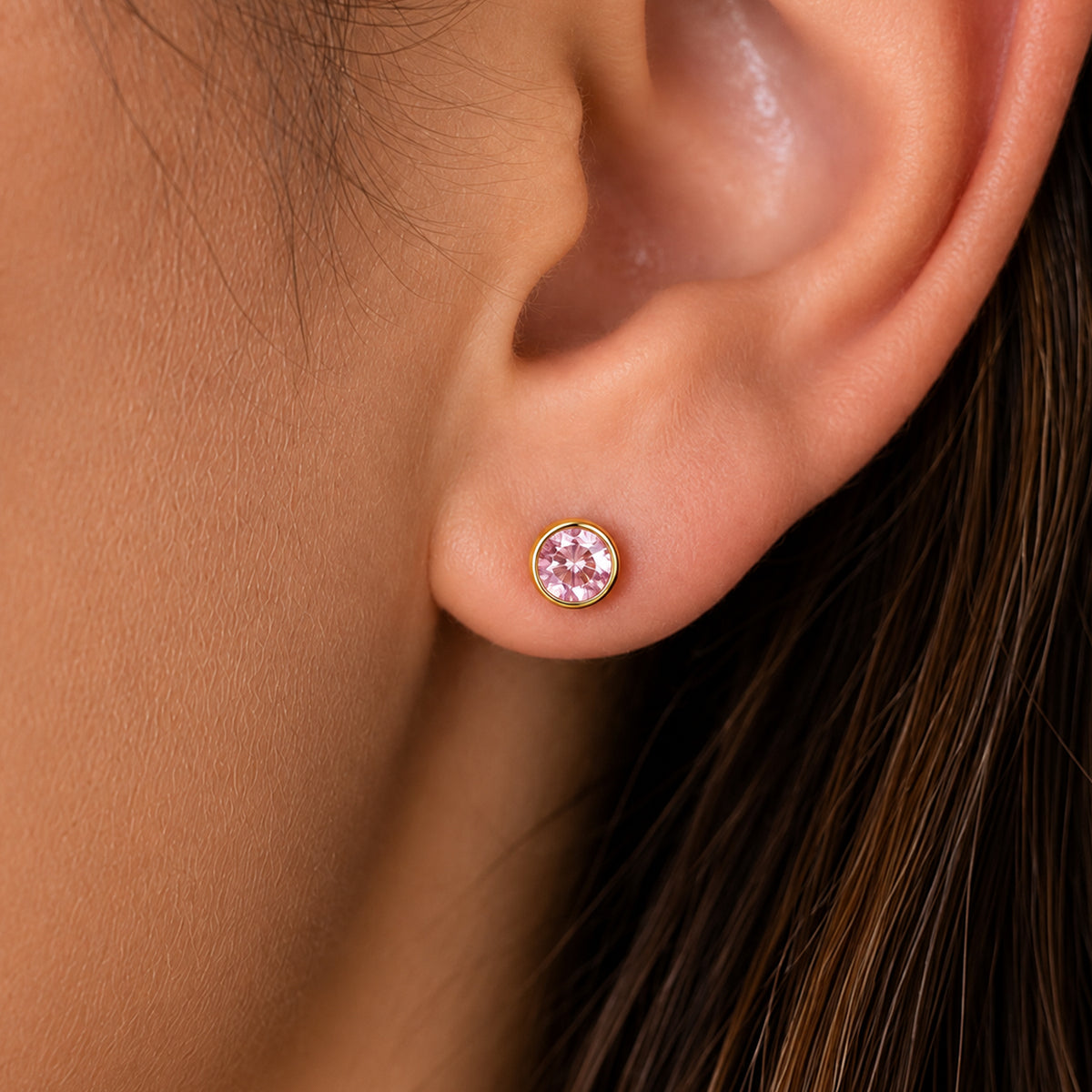 9K Gold Round Pink Cubic Zircon Stud Earrings 7813644 2