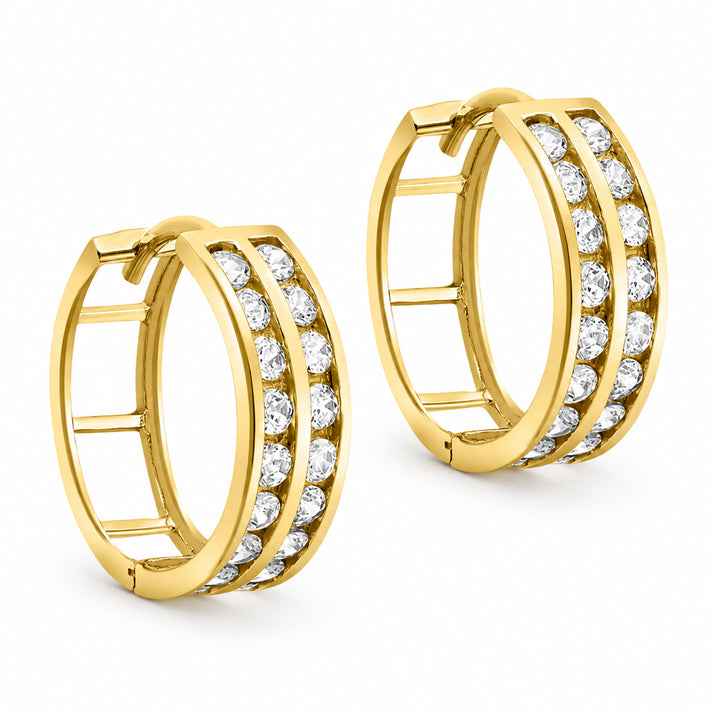 9K Gold 4.7mm 2Row RndCubic Zircon Huggy Earrings 7814055 1