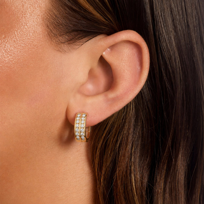 9K Gold 4.7mm 2Row RndCubic Zircon Huggy Earrings 7814055 2