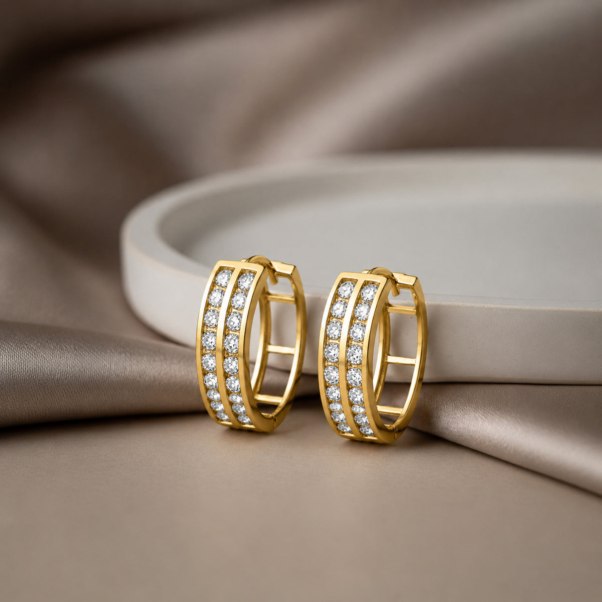 9K Gold 4.7mm 2Row RndCubic Zircon Huggy Earrings 7814055 5