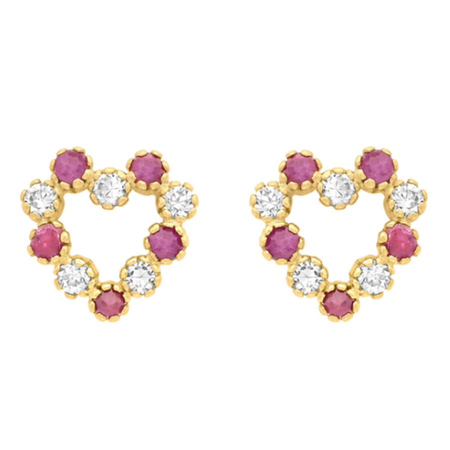 9K Gold Red and White Cubic Zircon Heart Earrings 7814134 0