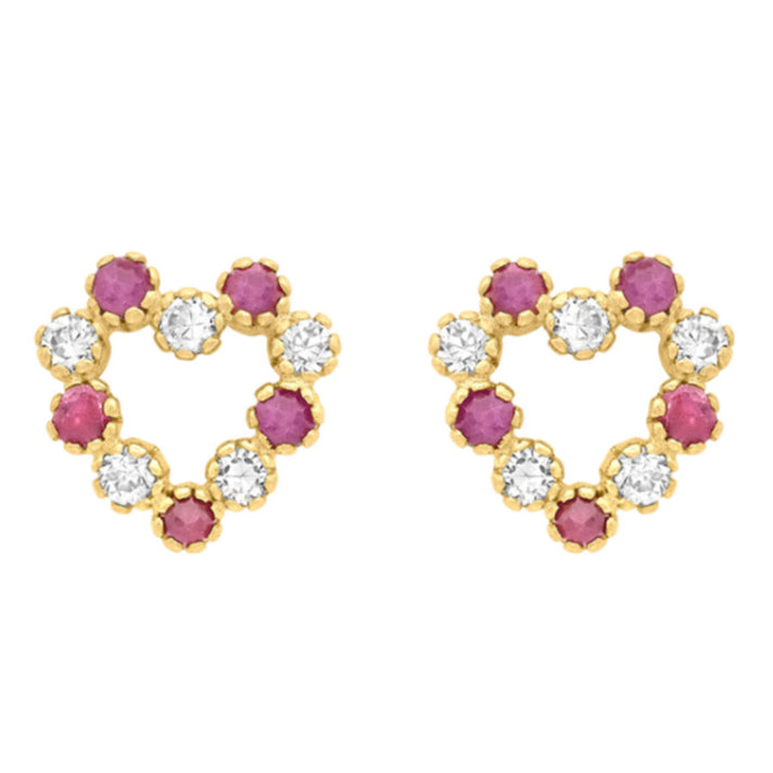 9K Gold Red and White Cubic Zircon Heart Earrings 7814134 1