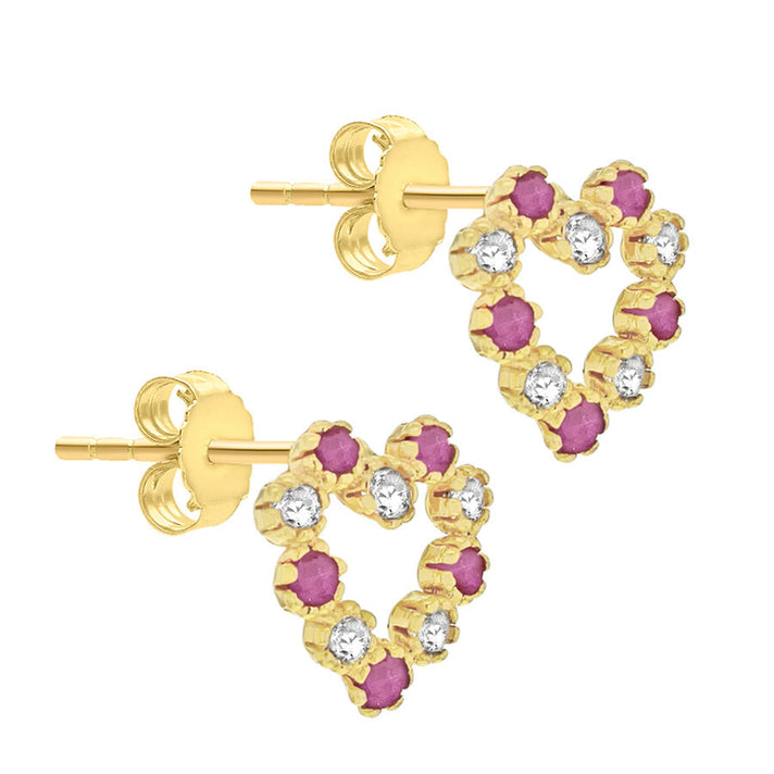 9K Gold Red and White Cubic Zircon Heart Earrings 7814134 2