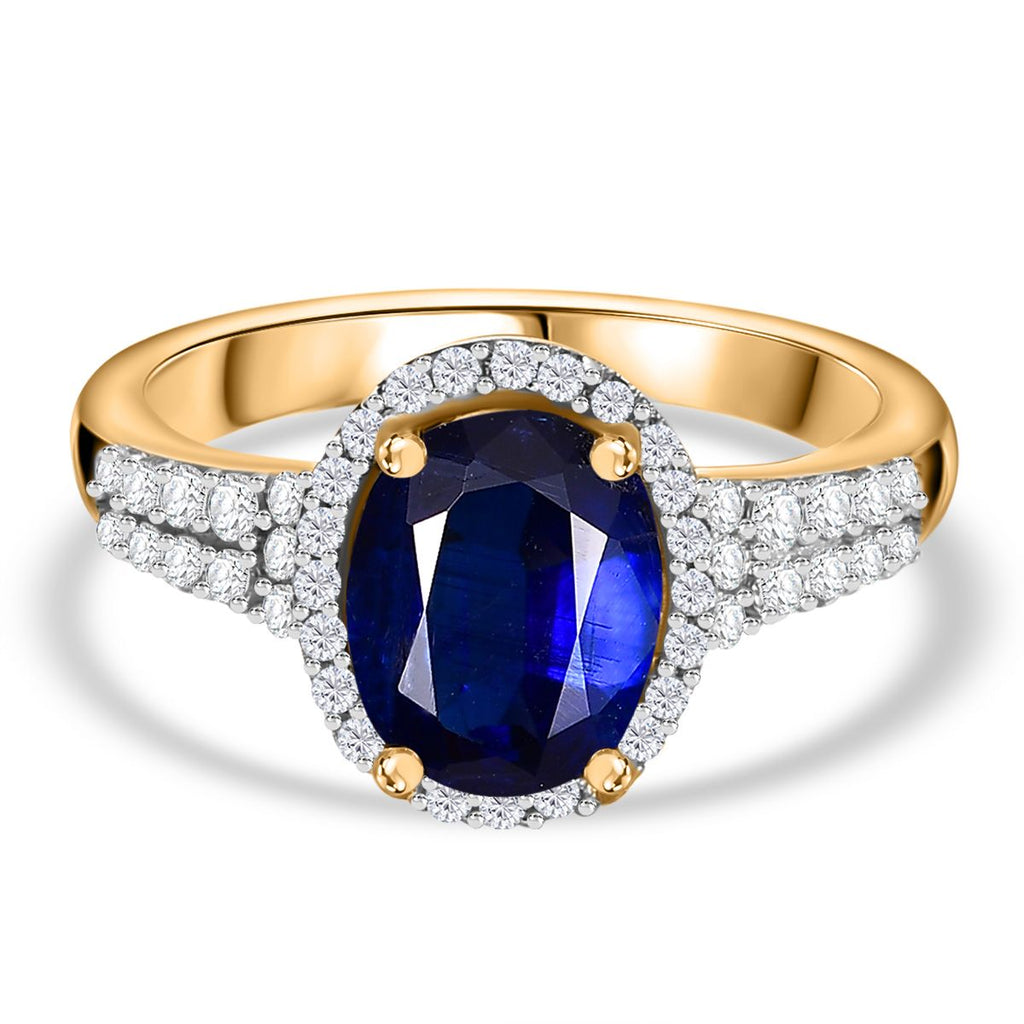D'Joy - Kyanite & White Zircon Halo Ring in 18K Vermeil Yellow Gold Plated Sterling Silver 3.08 Ct._7814862