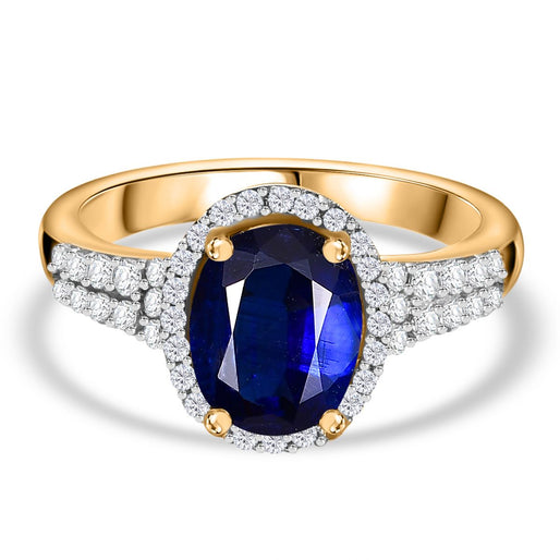 D'Joy - Kyanite & White Zircon Halo Ring in 18K Vermeil Yellow Gold Plated Sterling Silver 3.08 Ct._7814862