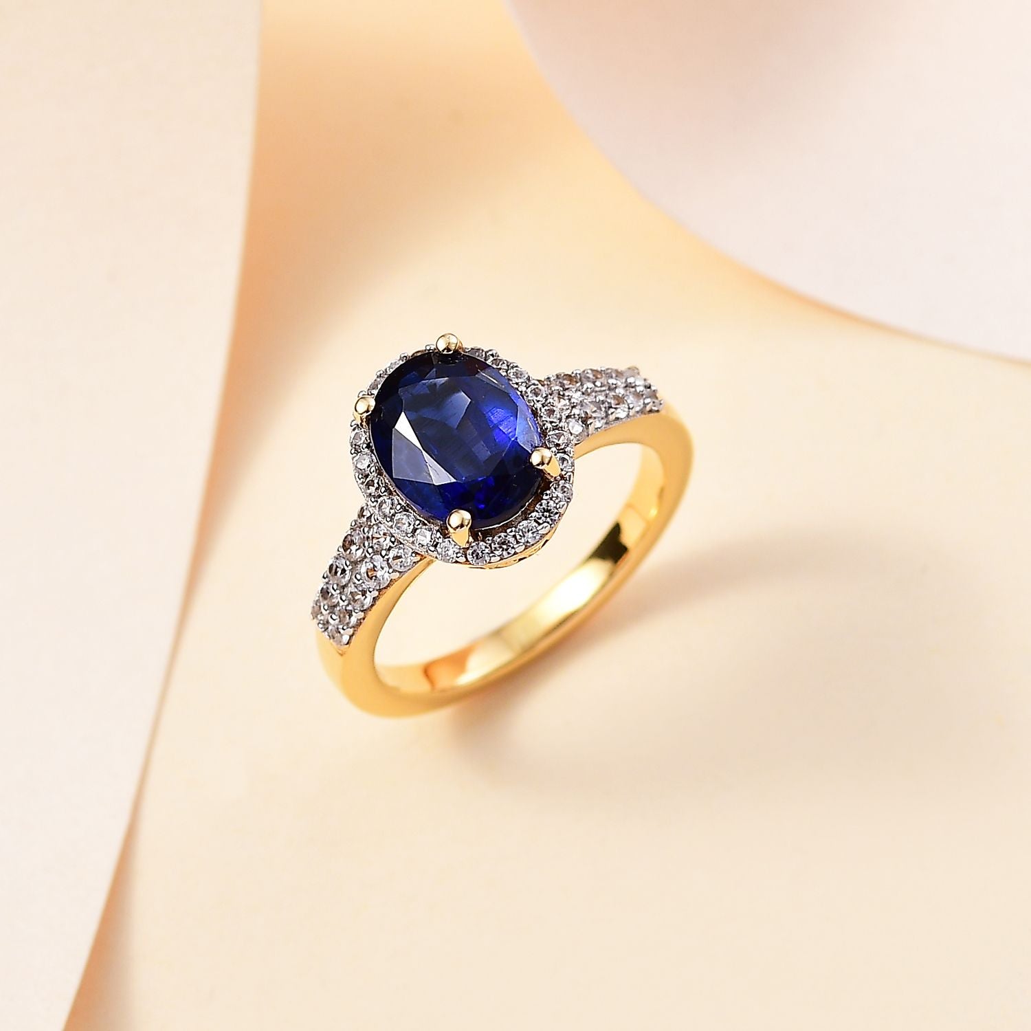 D'Joy Kyanite, White Zircon Halo Ring in 18K Vermeil Yellow Gold Plated Sterling Silver 3.08 Ct. 7814862 2