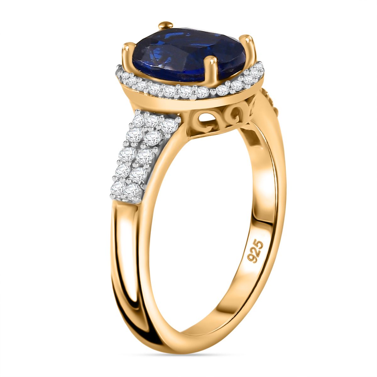 D'Joy Kyanite, White Zircon Halo Ring in 18K Vermeil Yellow Gold Plated Sterling Silver 3.08 Ct. 7814862 4