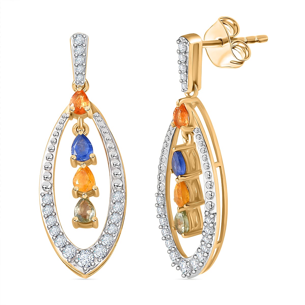 Rainbow Sapphire and Natural Zircon Dangle Earrings in 18K Yellow Gold Vermeil Plated Sterling Silver 2.68 Ct 7814877 0