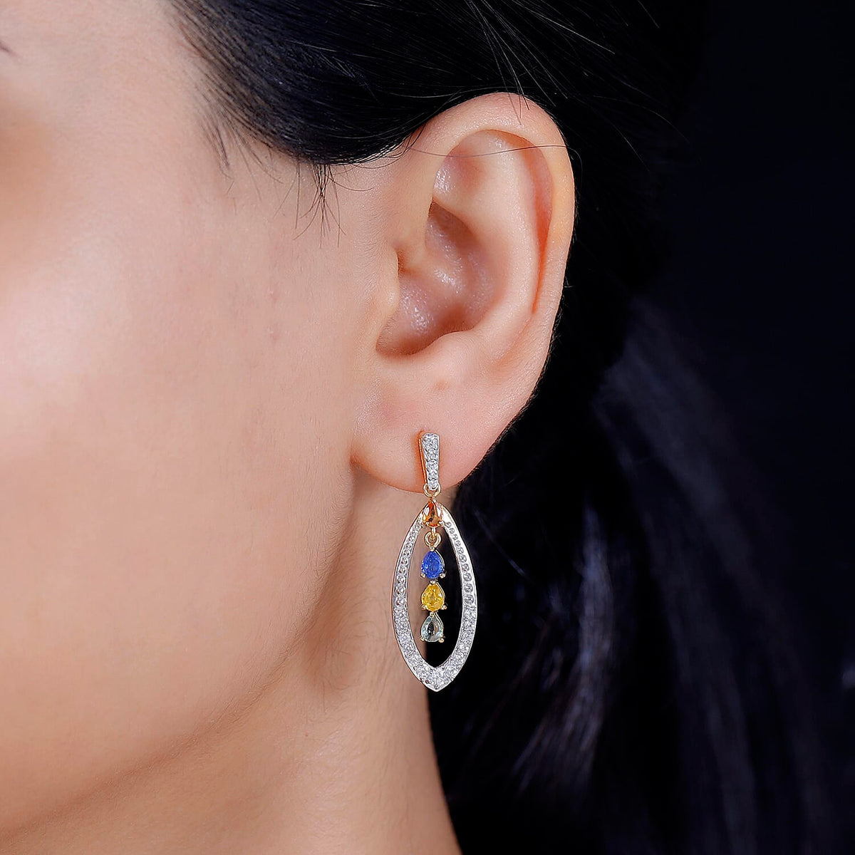 Rainbow Sapphire and Natural Zircon Dangle Earrings in 18K Yellow Gold Vermeil Plated Sterling Silver 2.68 Ct 7814877 3