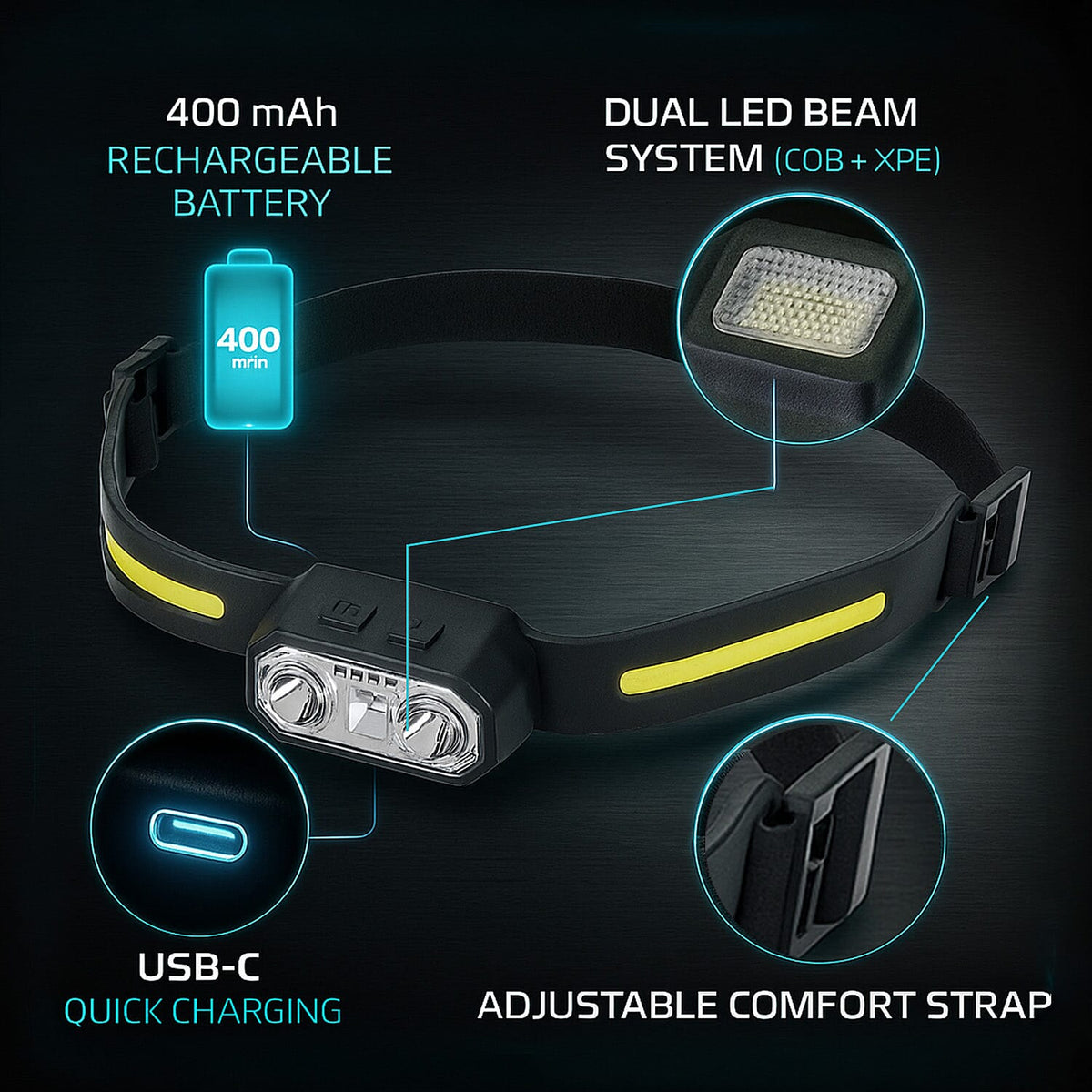 Rechargeable Head Lamp with Intelligent Motion Sensor and 6 Light Modes 7814892 3