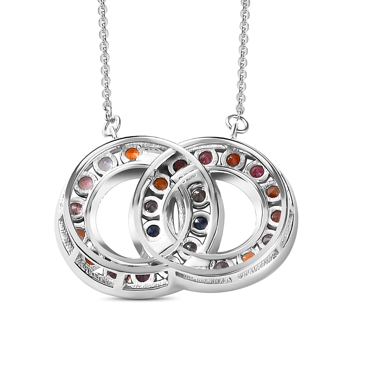 Rainbow Sapphire Circular Necklace (Size - 20) in Rhodium Overlay Sterling Silver 7814894 5