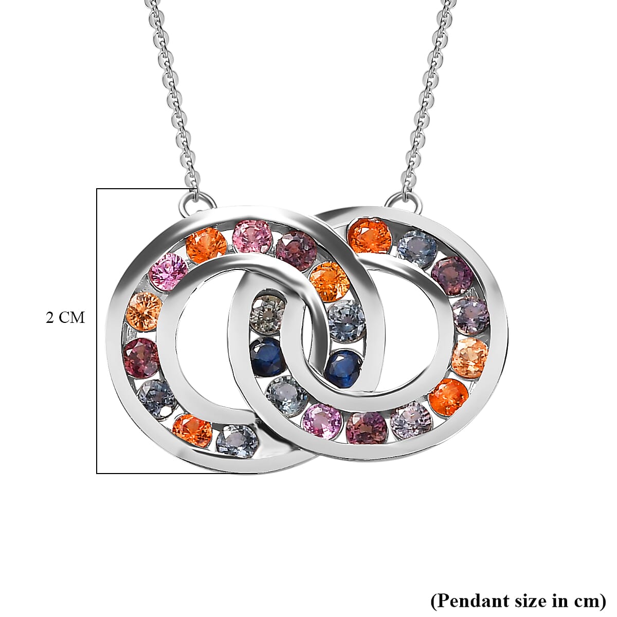 Rainbow Sapphire Circular Necklace (Size - 20) in Rhodium Overlay Sterling Silver 7814894 7