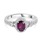 Natural Ember Garnet, Natural White Zircon Ring in Rhodium Overlay Sterling Silver 1.24 Ct._7815238