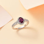 Natural Ember Garnet, Natural White Zircon Ring in Rhodium Overlay Sterling Silver 1.24 Ct._7815238_1