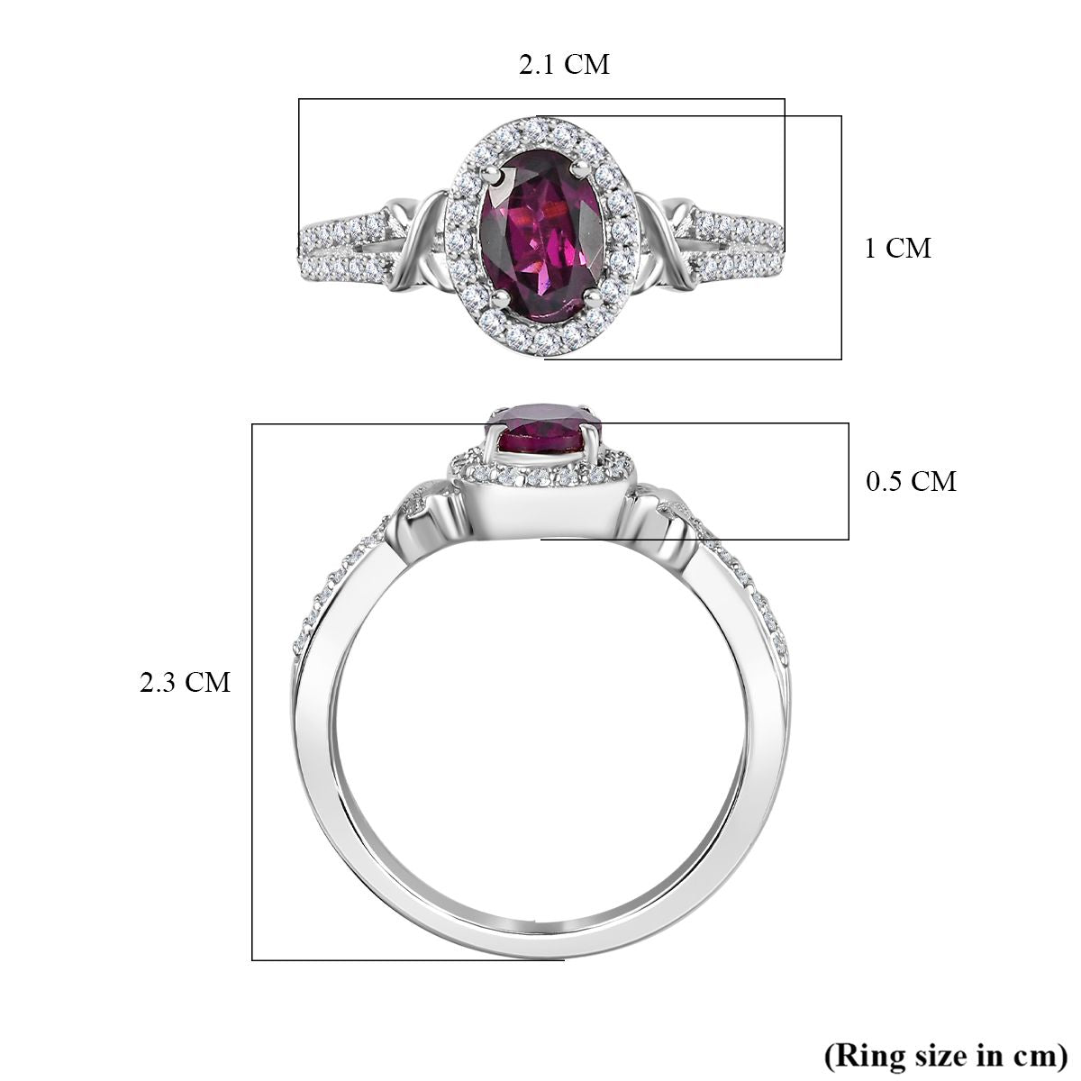 Natural Ember Garnet, Natural White Zircon Halo Ring in Rhodium Overlay Sterling Silver V32521751 5