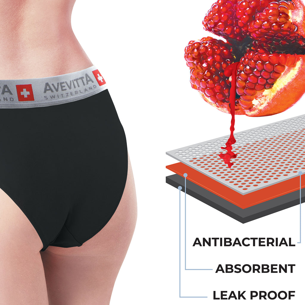 Sankom Avevitta Leakproof, Antibacterial Underwear for Women (Size 10-12) - Black & Grey_7815630_7
