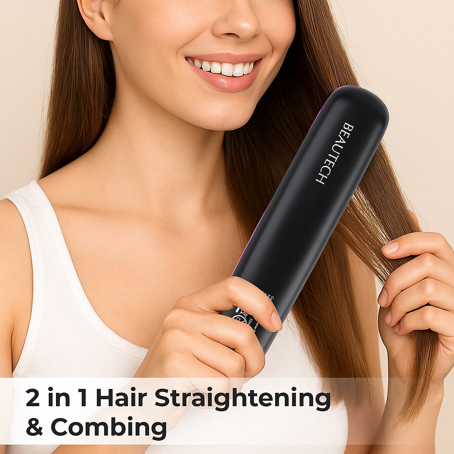 Beautech Portable Wireless LCD Straightener Brush (35W) - Black 7816588 2