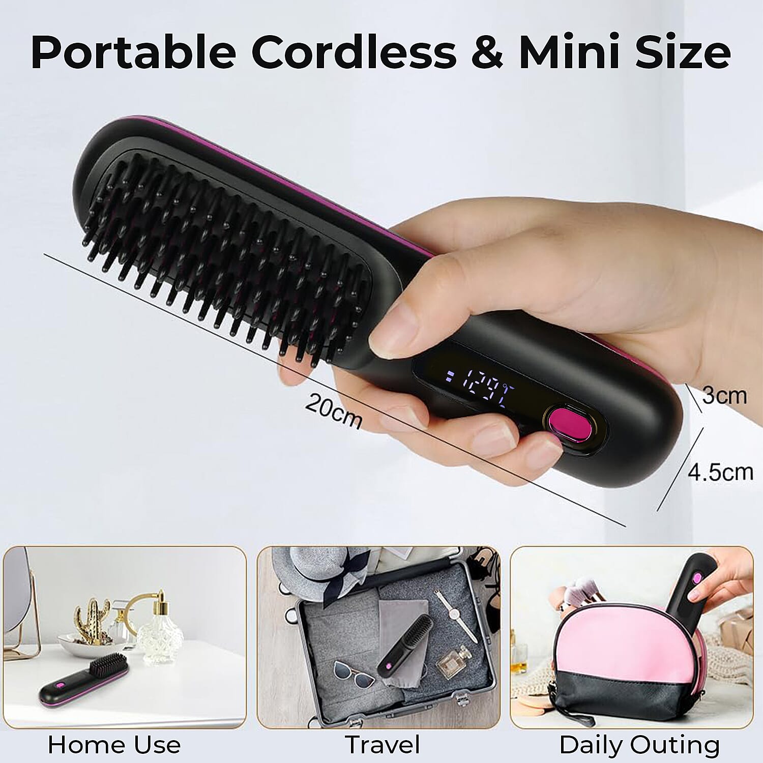 Beautech Portable Wireless LCD Straightener Brush (35W) - Black 7816588 3