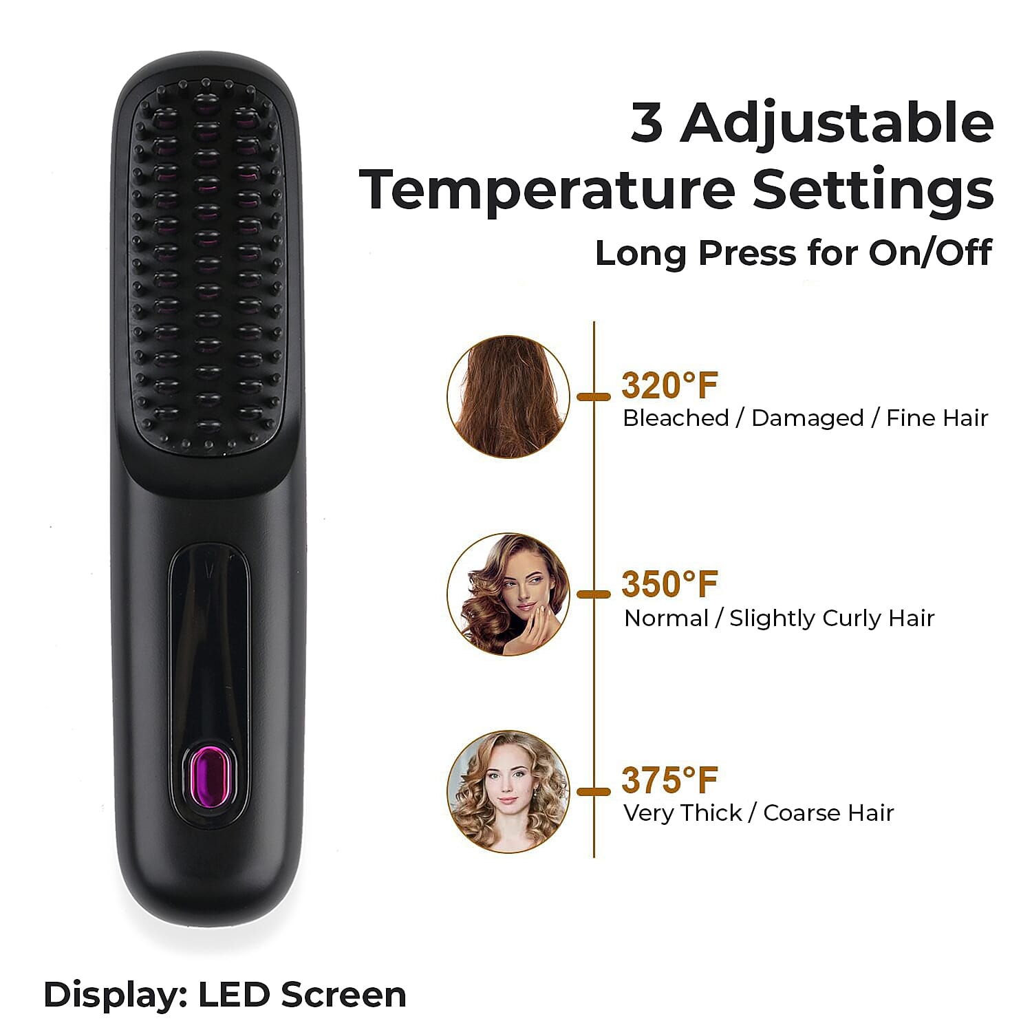 Beautech Portable Wireless LCD Straightener Brush (35W) - Black 7816588 6
