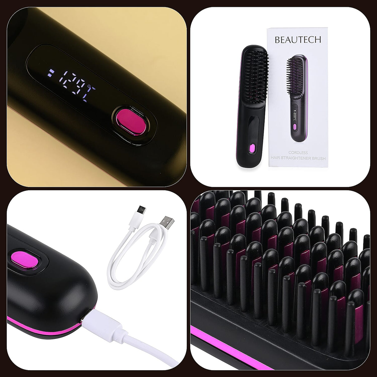 Beautech Portable Wireless LCD Straightener Brush (35W) - Black 7816588 8