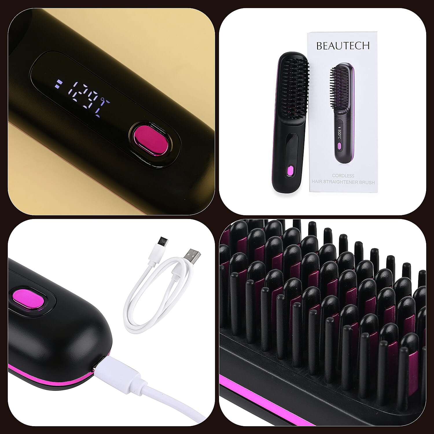 Beautech Portable Wireless LCD Straightener Brush (35W) - Black 7816588 8