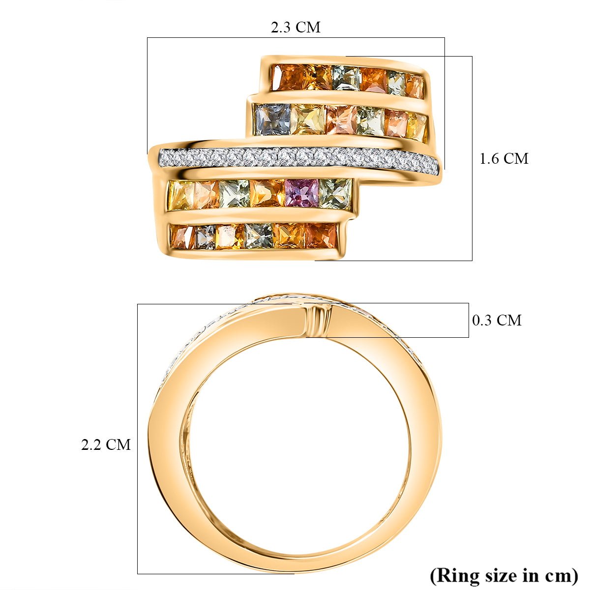 Rainbow Sapphire and Natural Zircon Bypass Ring in 18K Yellow Gold Vermeil Plated Sterling Silver 2.78 Ct 7817789 6
