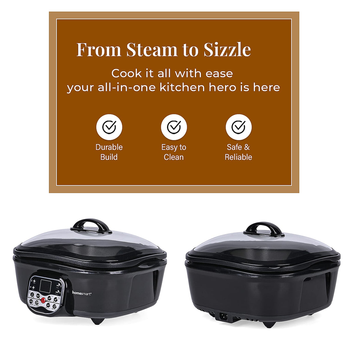 Homesmart 5L Multi Cooker with Steam Rack and Basket - Boil/Slow Cook,Steam, Roast, Grill 7818487 2