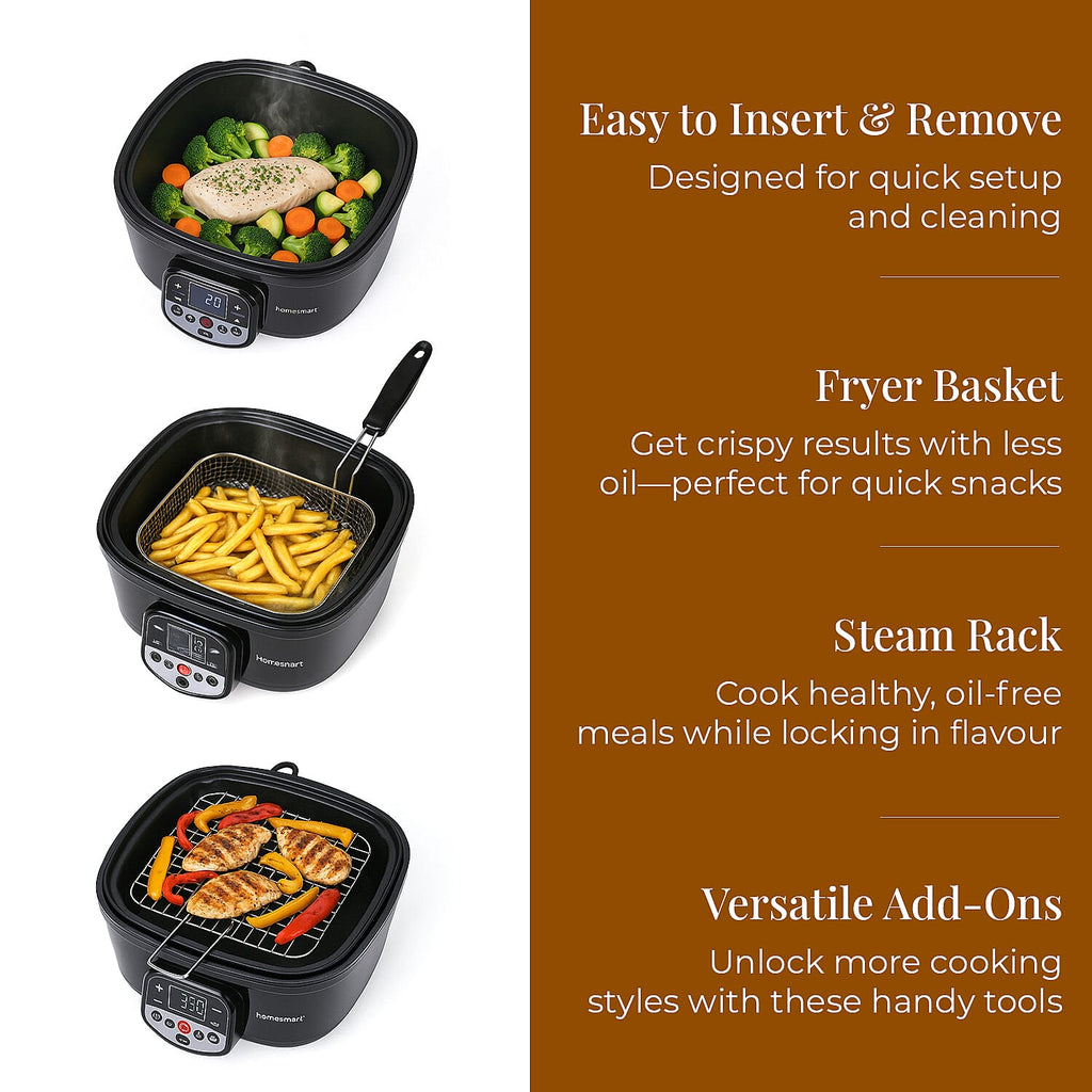 Homesmart 5L Multi Cooker with Steam Rack and Basket - Boil/Slow Cook,Steam, Roast, Grill_7818487