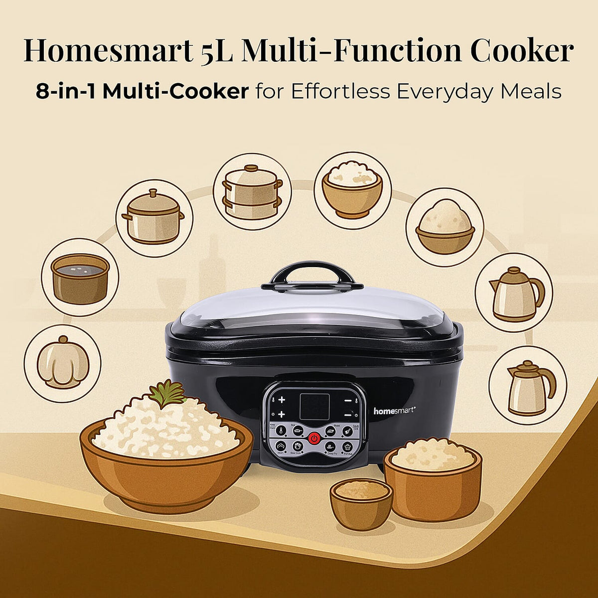 Homesmart 5L Multi Cooker with Steam Rack and Basket - Boil/Slow Cook,Steam, Roast, Grill 7818487 9