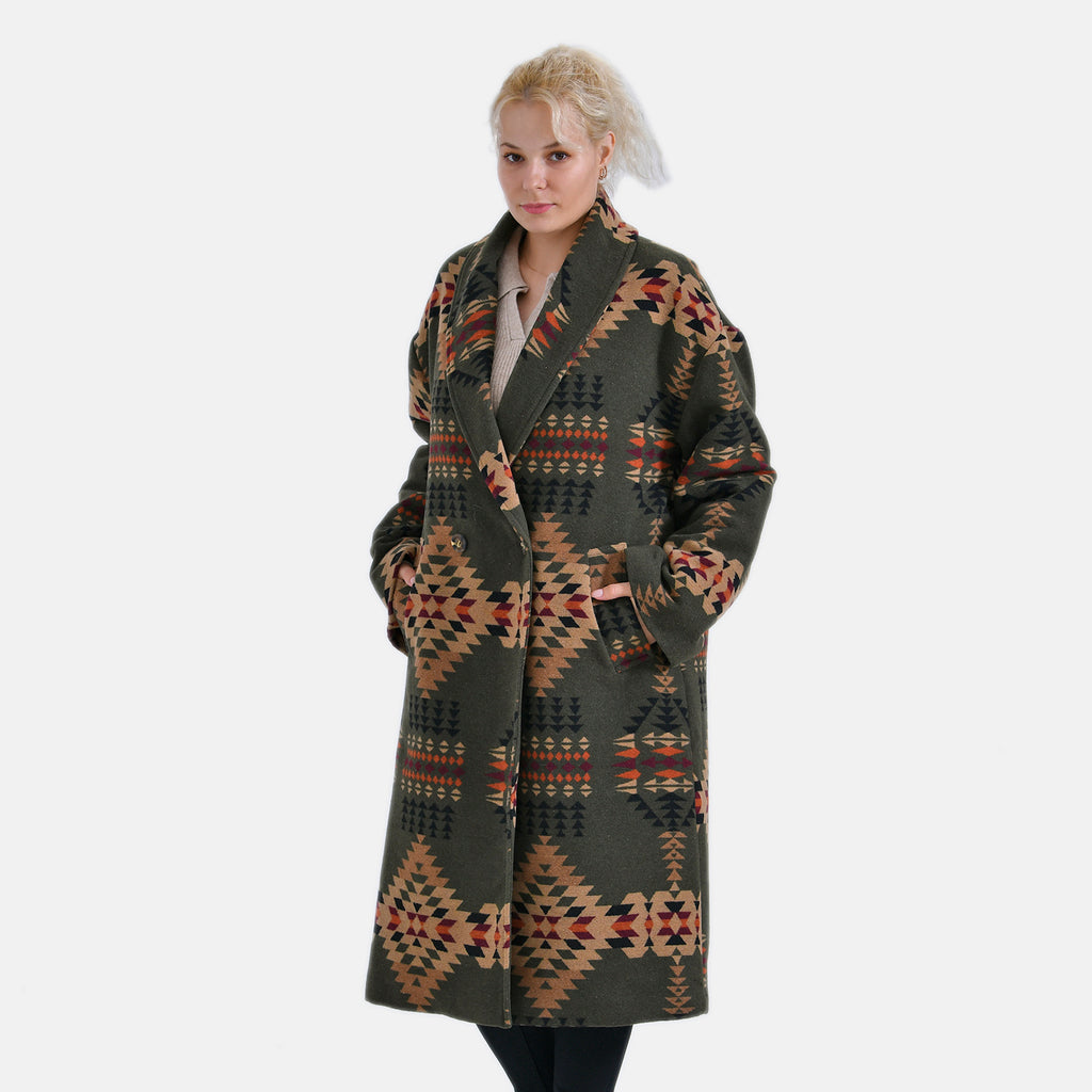 La Marey Tribute Pattern Longline Coat (Size 16 to 18) - Green_7818637_2