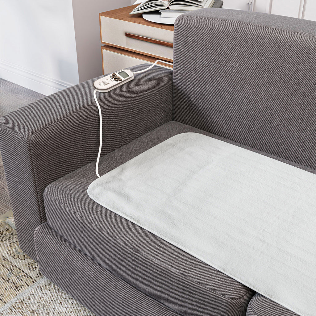 Luxury Sherpa Electric Heated Blanket Topper - Dual Controller, Quad Zone, 6 Temp Settings (190x140 cm)  - White_7819282_2