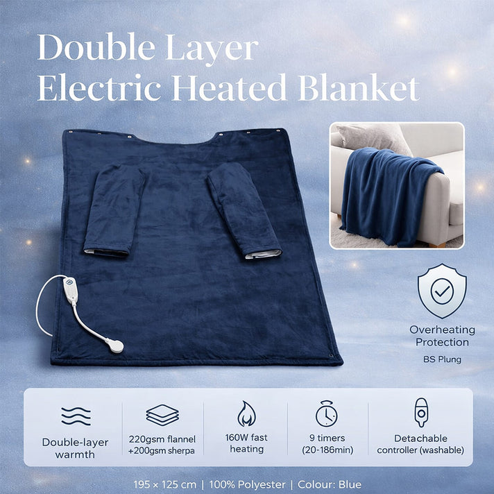 Double-Layer Electric Heated Blanket with Sleeves 7819286 2