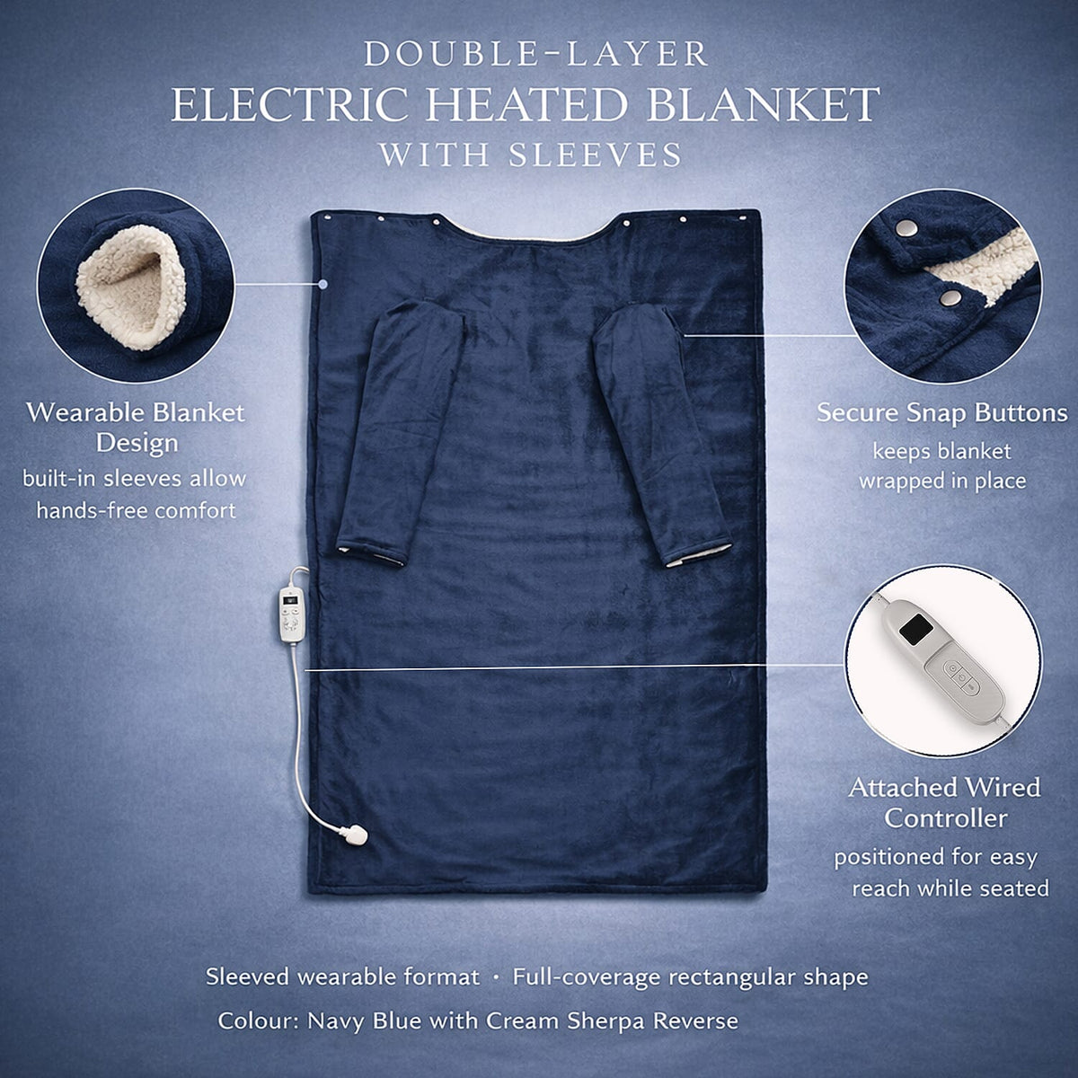 Double-Layer Electric Heated Blanket with Sleeves 7819286 3