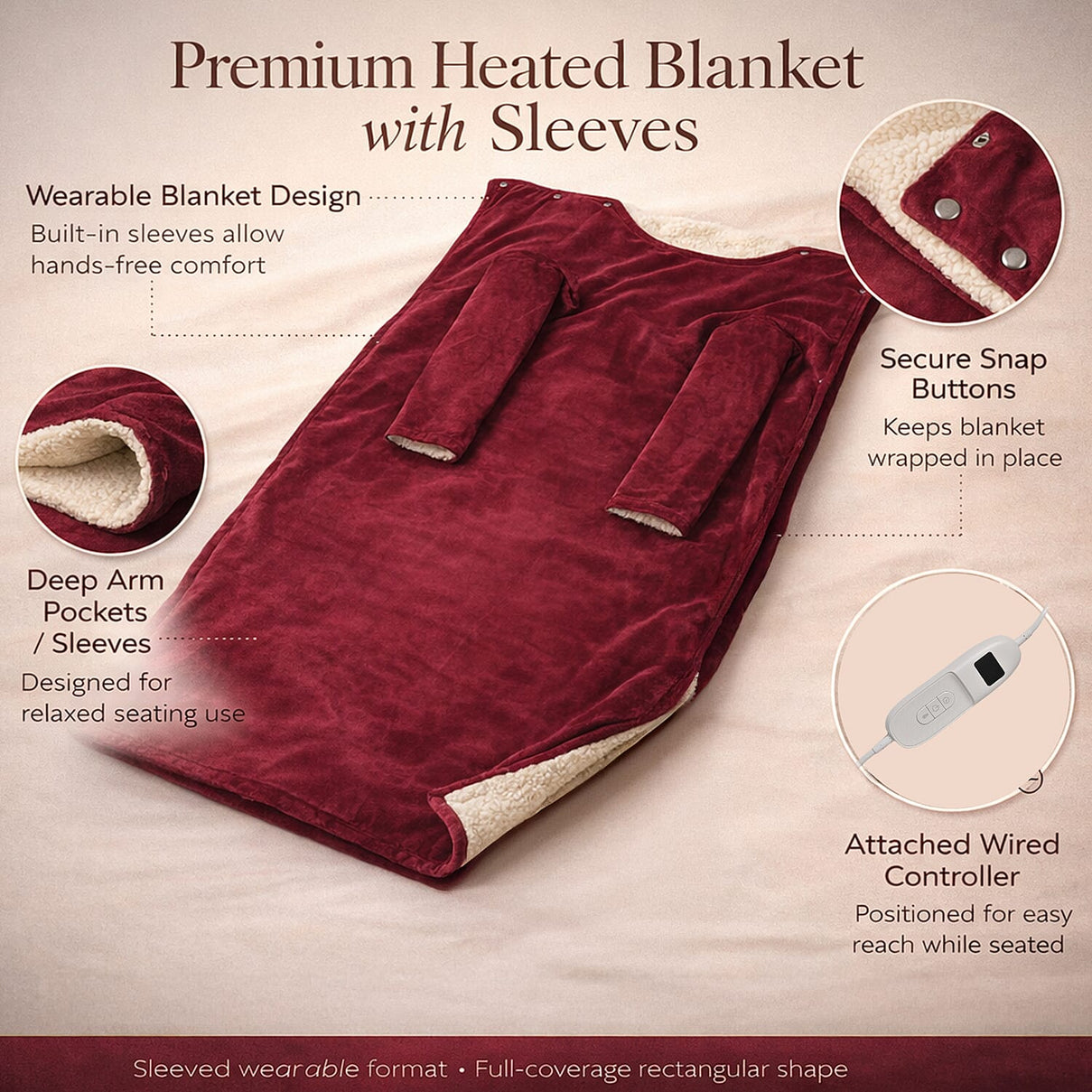 Double-Layer Electric Heated Blanket with Sleeves 7819288 2