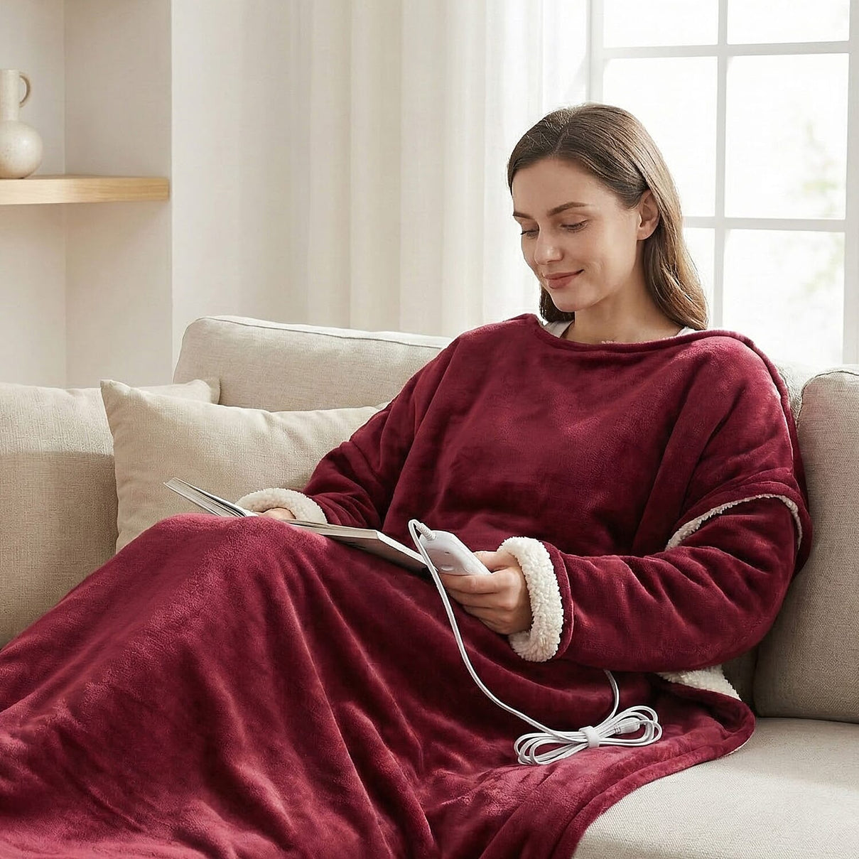 Double-Layer Electric Heated Blanket with Sleeves 7819288 3