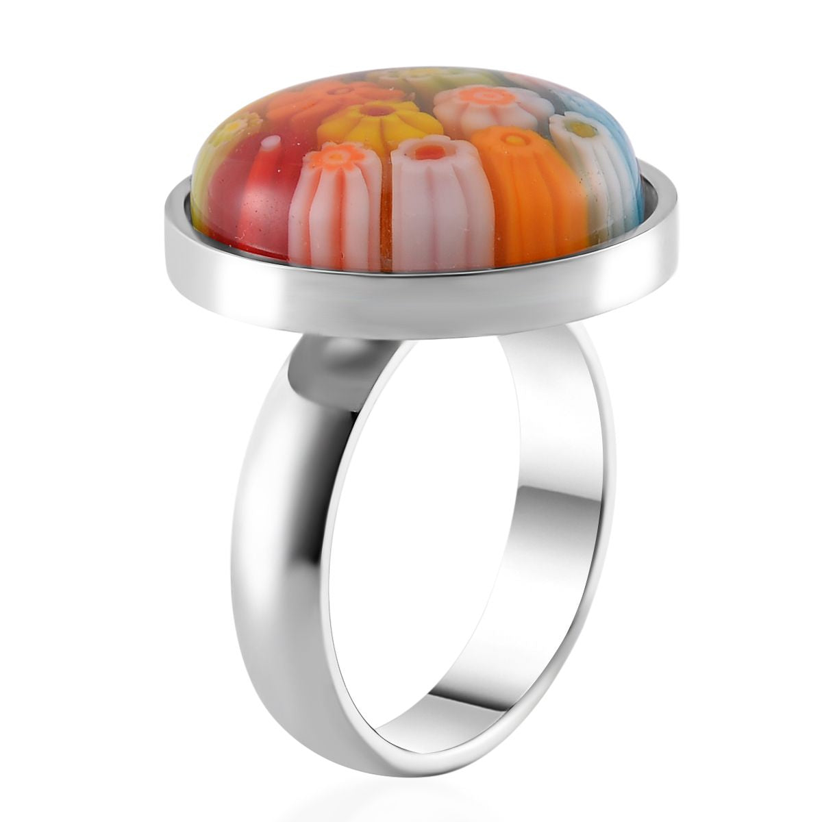 Multi Colour Murano Style Glass Ring in Pure White Stainless Steel V32514744 3