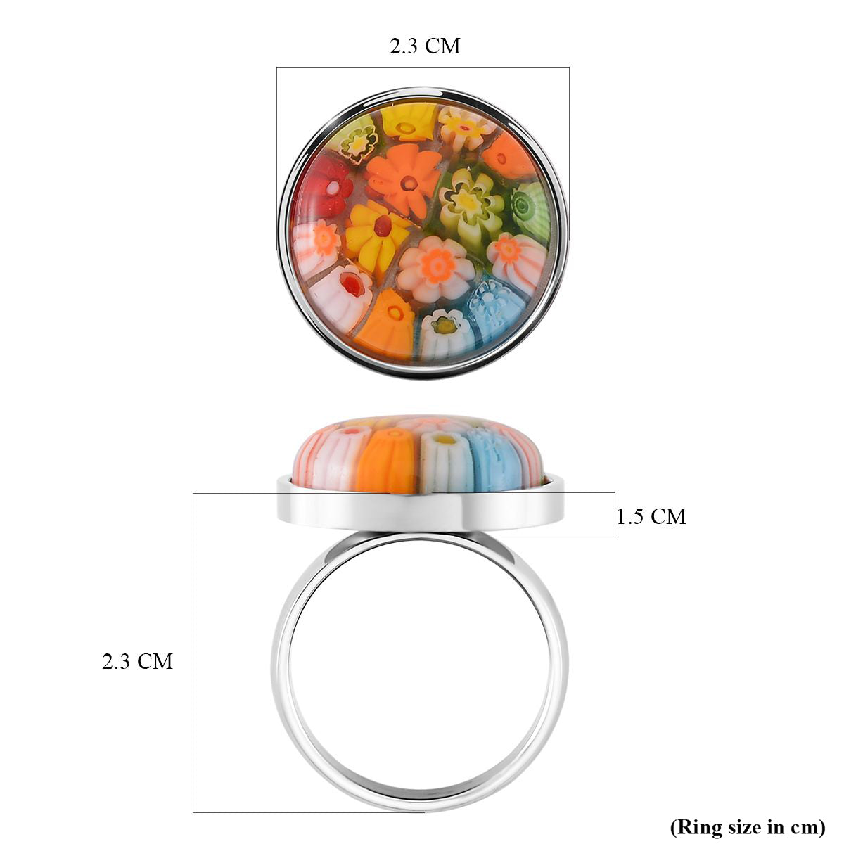 Multi Colour Murano Style Glass Ring in Pure White Stainless Steel V32514744 5