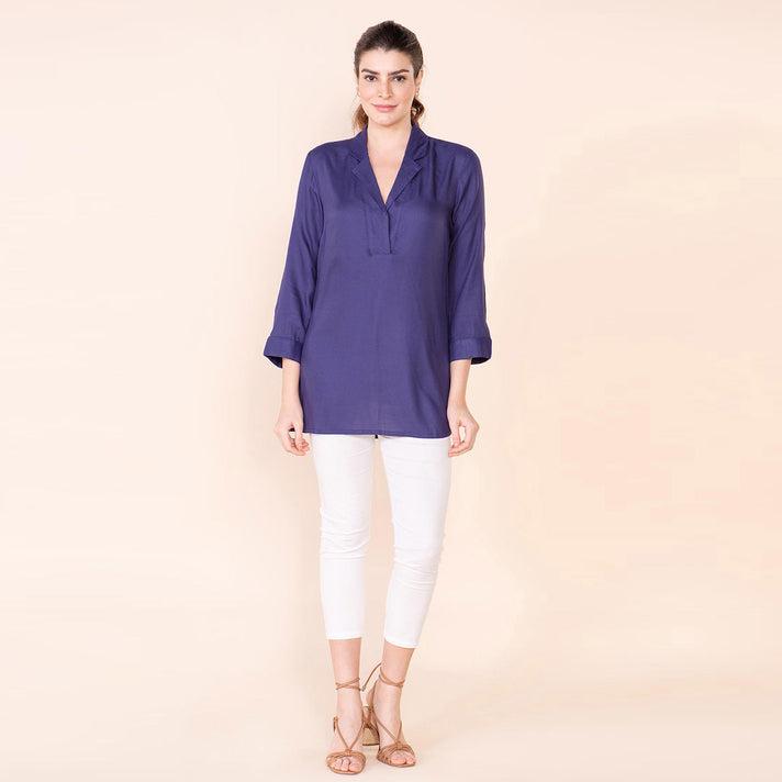 TAMSY V-Neck Super-Soft Women's Top - Navy Blue 7819910 1