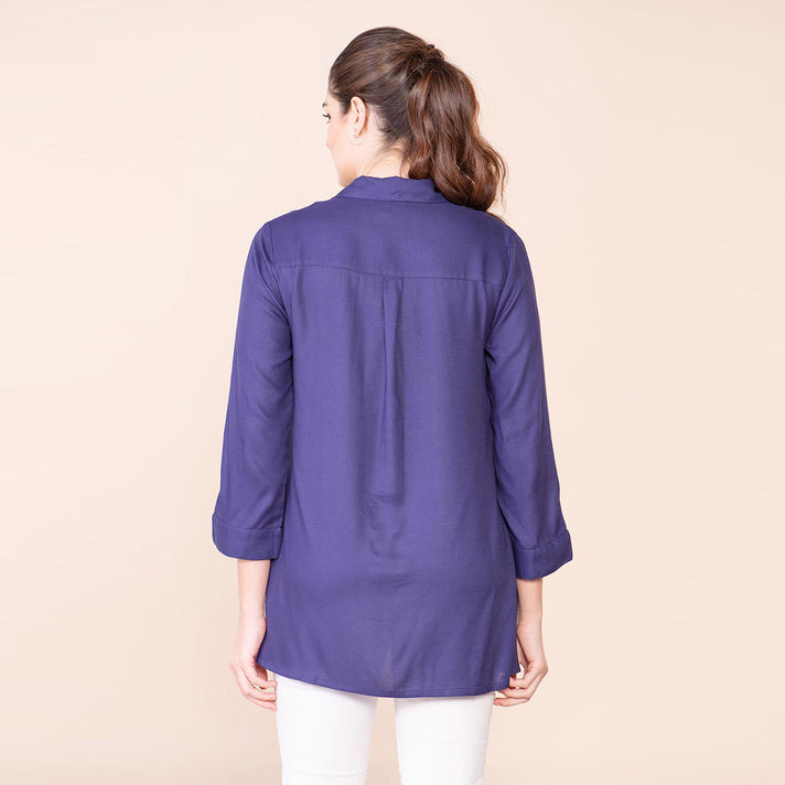 TAMSY V-Neck Super-Soft Women's Top - Navy Blue 7819910 2