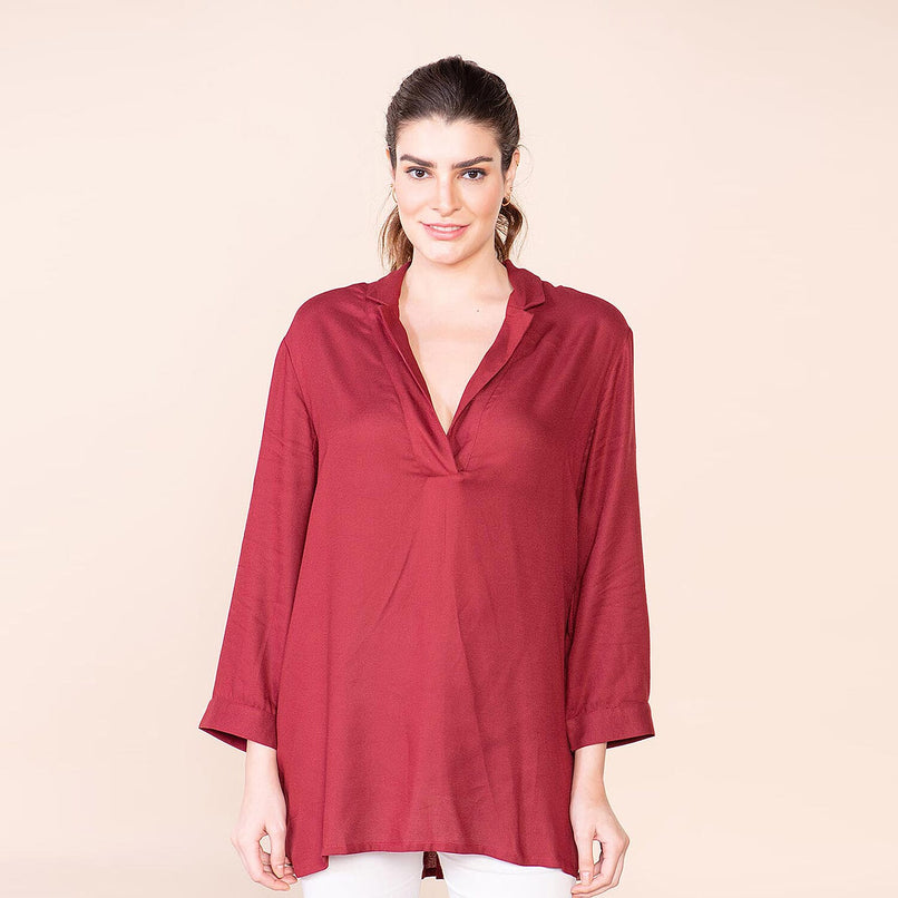 TAMSY 100% Viscose Top (Size 14) - Maroon_7819912