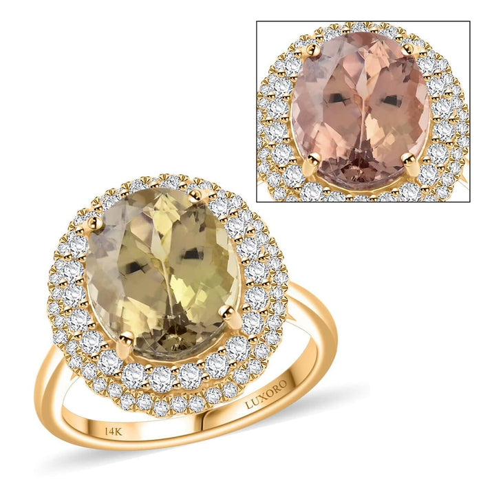 Certified &amp; Appraised LUXORO 14K Yellow Gold AAA Turkizite, White Diamond I2 Double Halo Ring 5.15 Ct. 7822951 1