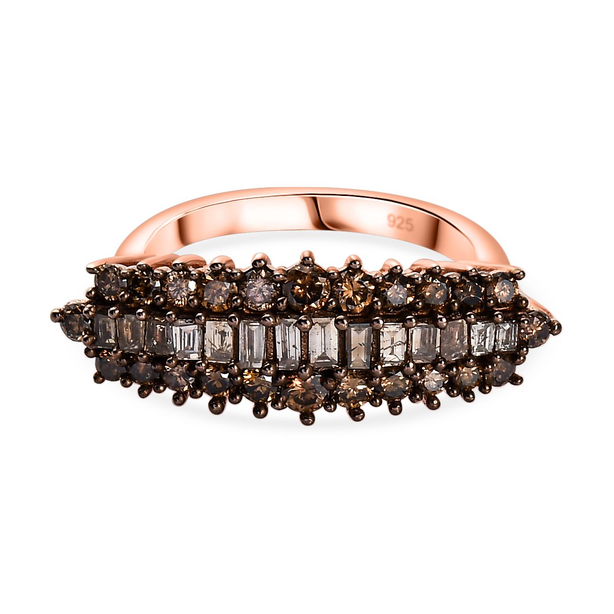 Champagne Diamond Cluster Ring in 18K Rose Gold Vermeil Plated Sterling Silver V32536905 0