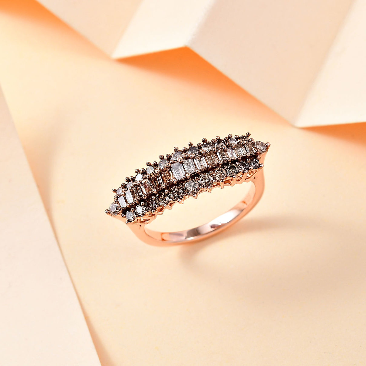 Champagne Diamond Cluster Ring in 18K Rose Gold Vermeil Plated Sterling Silver V32536905 2