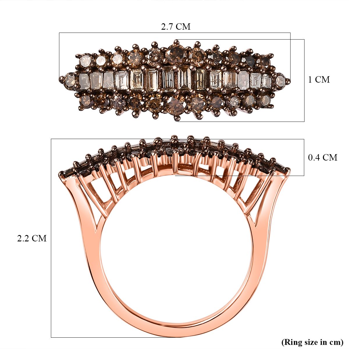 Champagne Diamond Cluster Ring in 18K Rose Gold Vermeil Plated Sterling Silver V32536905 6