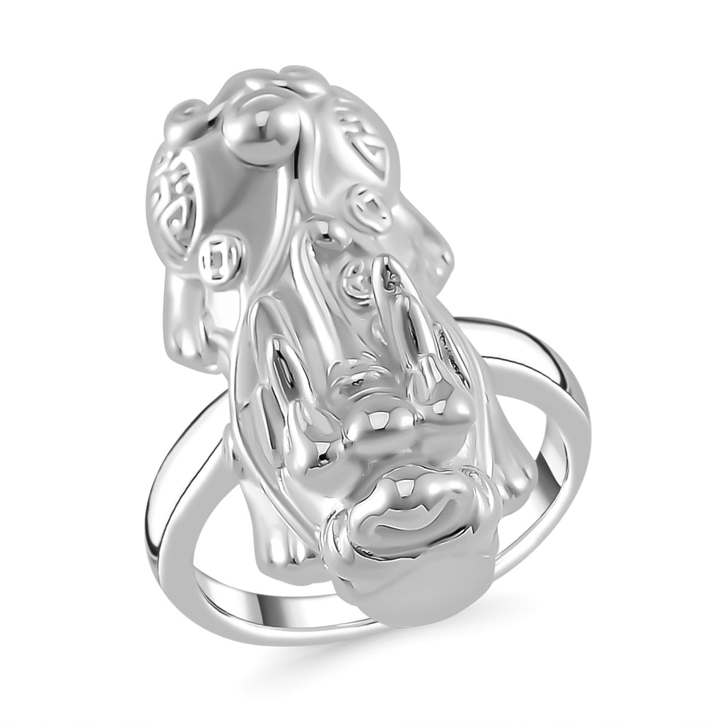 One Time Deal -  Sterling Silver Pixiu Ring in Rhodium Overlay_7823333