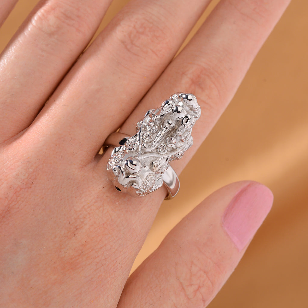 One Time Deal -  Sterling Silver Pixiu Ring in Rhodium Overlay_7823333_1