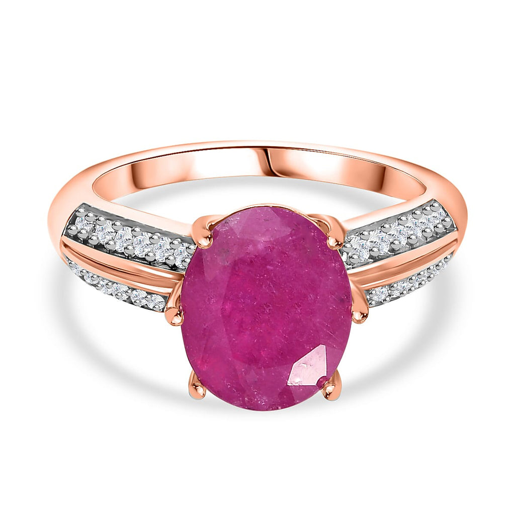 Pink Sapphire & Natural Zircon Solitaire Ring in 18K Vermeil Rose Gold Plated Sterling Silver 4.37 Ct._7826857