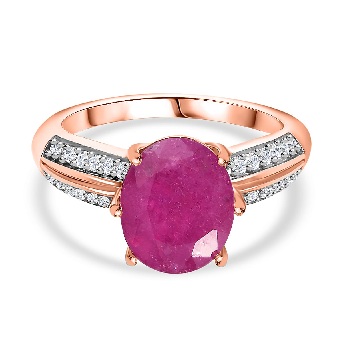 Pink Sapphire(FF) and Natural Zircon Ring in 18K Rose Gold Vermeil Plated Sterling Silver 4.40 Ct V32521944 0
