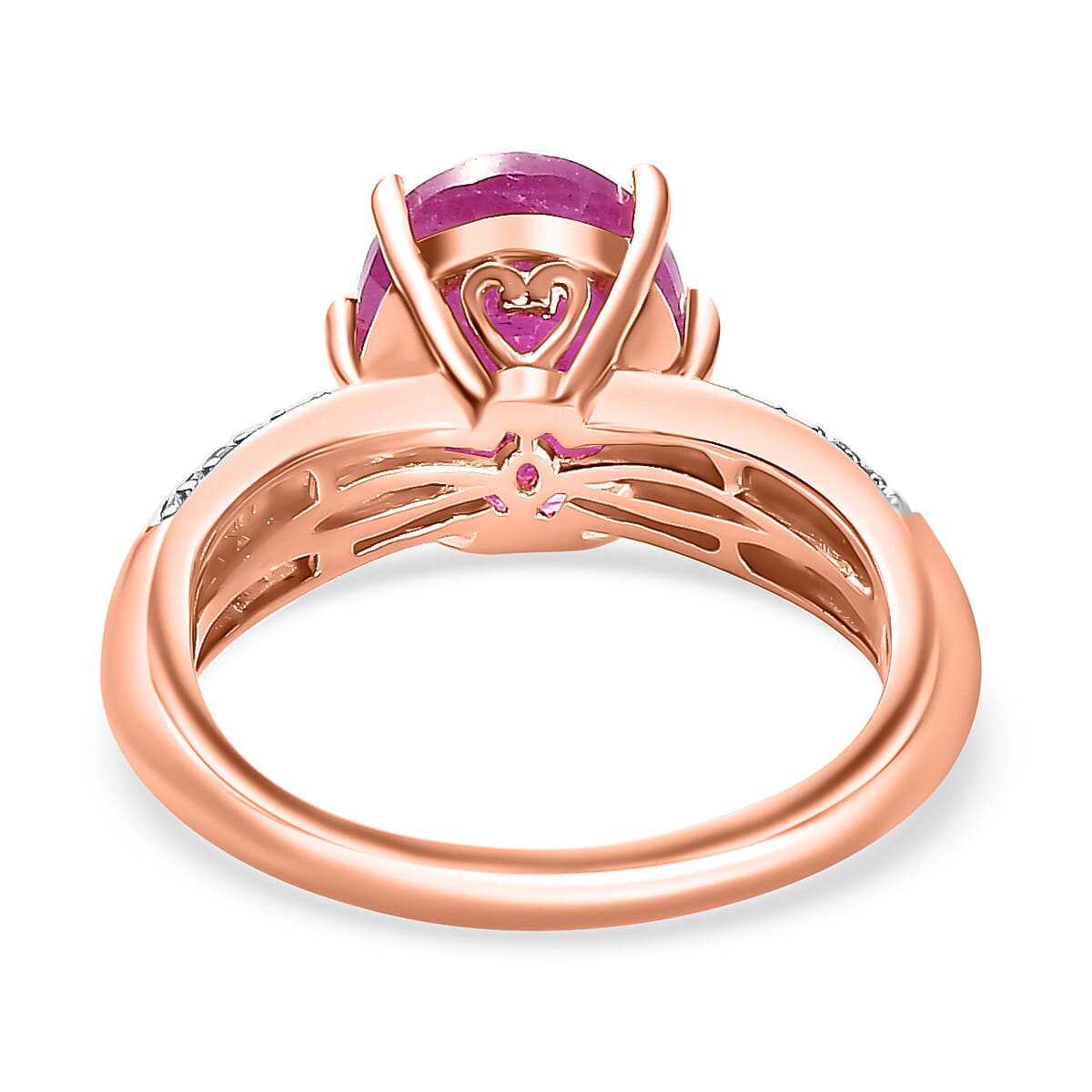 Pink Sapphire(FF) and Natural Zircon Ring in 18K Rose Gold Vermeil Plated Sterling Silver 4.40 Ct V32521944 5