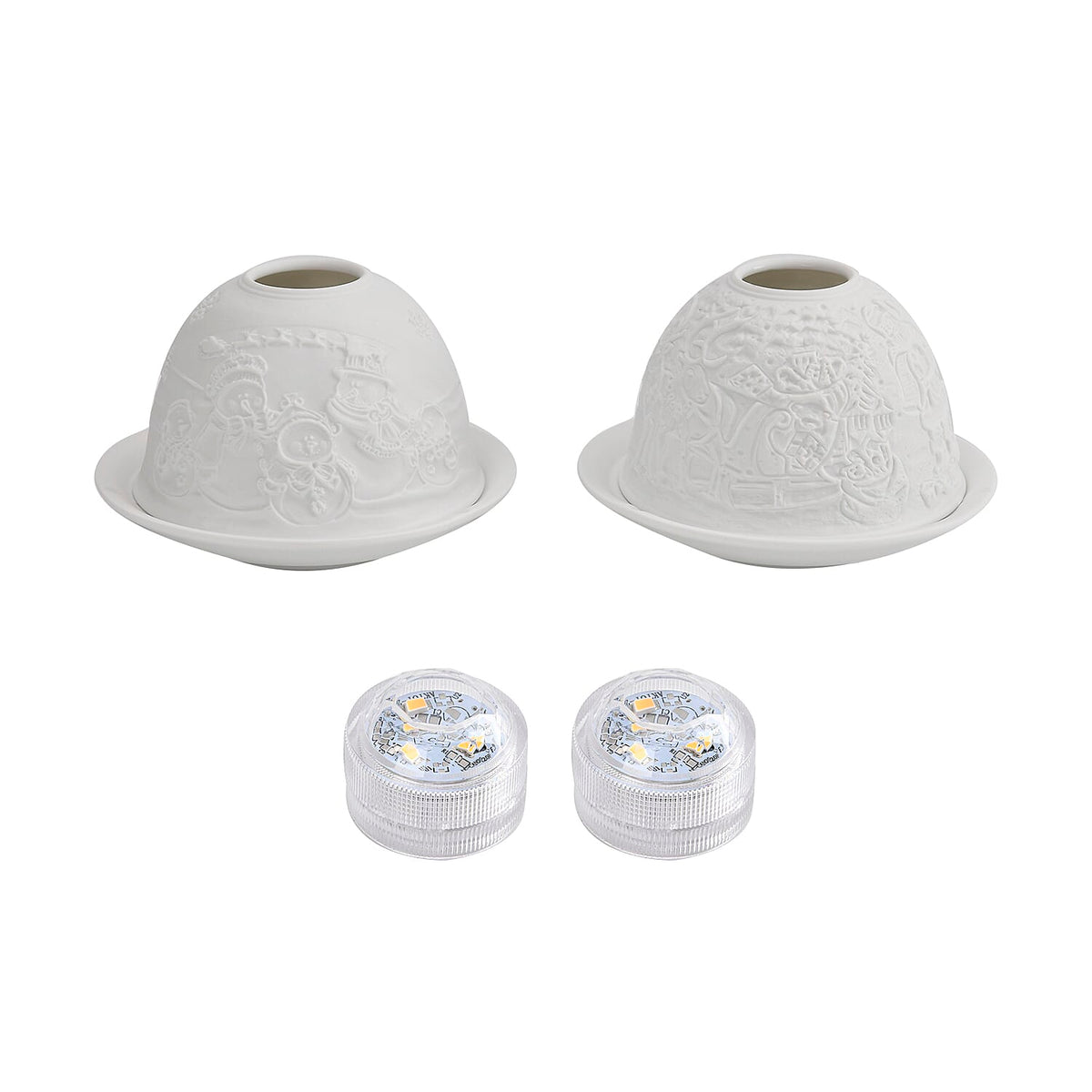 Set of 2 Snowmen Pattern Porcelain Candle Holder With LED Light - White 7827063 0